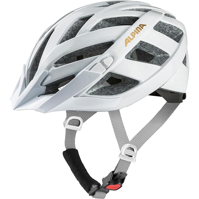 ALPINA PANOMA Classic Helm in Glanzweiß, Seitenansicht mit Haltesystem