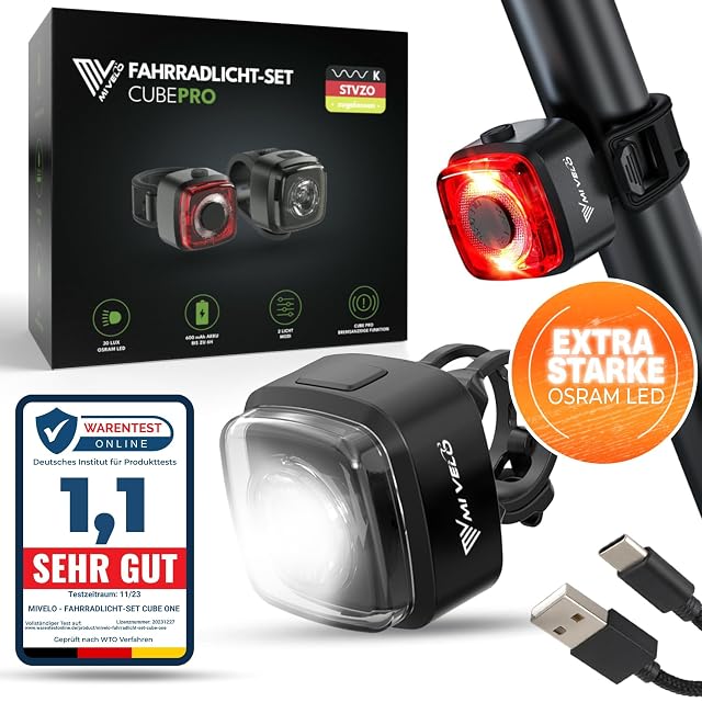MIVELO Cube PRO Beleuchtungsset, würfelförmige Front- und Rückleuchte