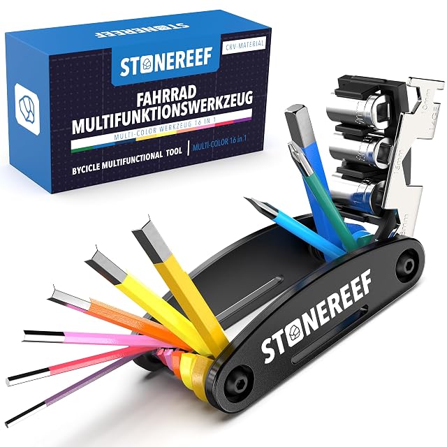 STONE REEF Klapp-Multitool fürs Fahrrad, geöffnet mit sichtbaren Bits