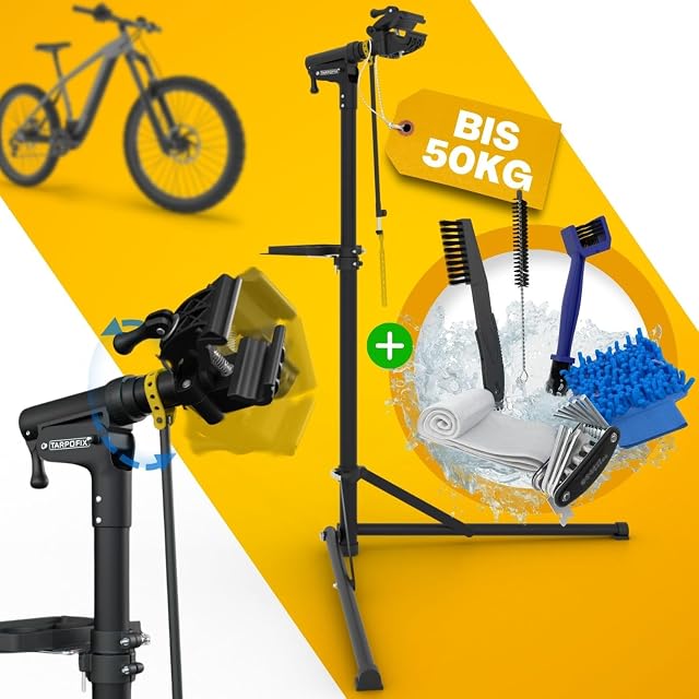 Tarpofix Montageständer mit einem E-Bike auf Arbeitshöhe