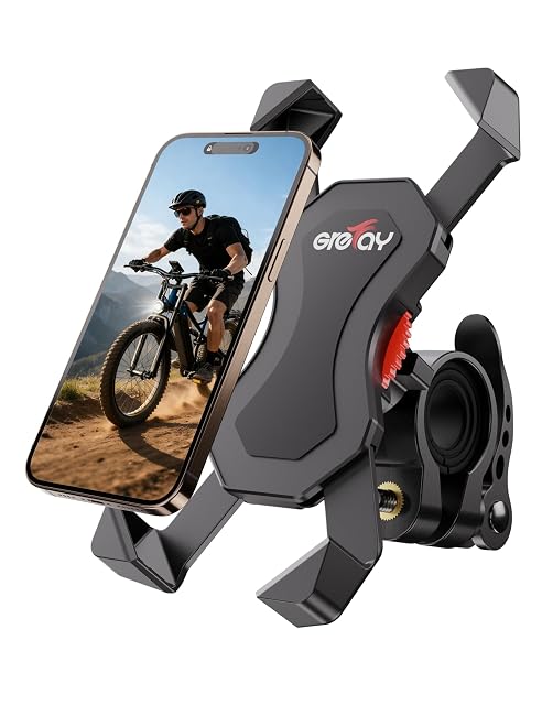 Grefay Fahrrad-Handyhalter mit einem Smartphone am Lenker